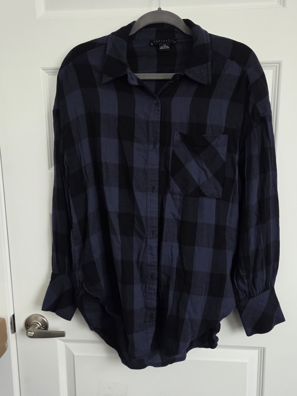 Sanctuary Navy and Black Plaid Button-Down Shirt